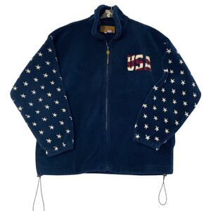 Bear Ridge Outfitters Fleece Jacket Mens Large Full‎ Zip Made USA Flag Stars